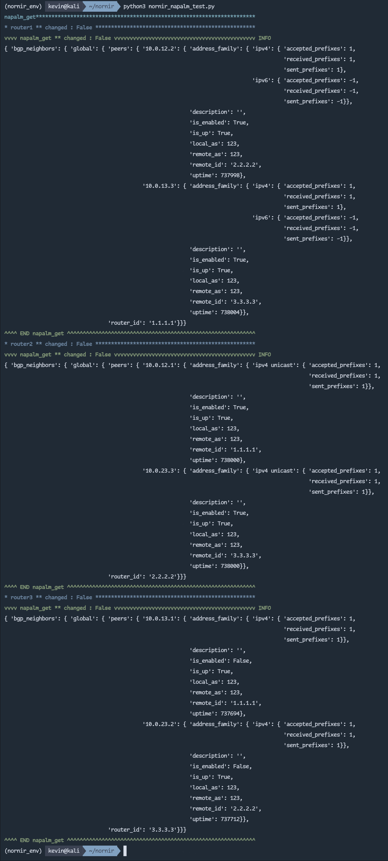 Screenshot of the NAPALM plugin returns structured data.